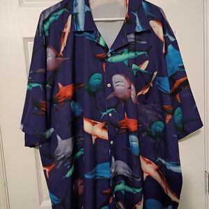 Vibrant Shark Print Casual Shirt